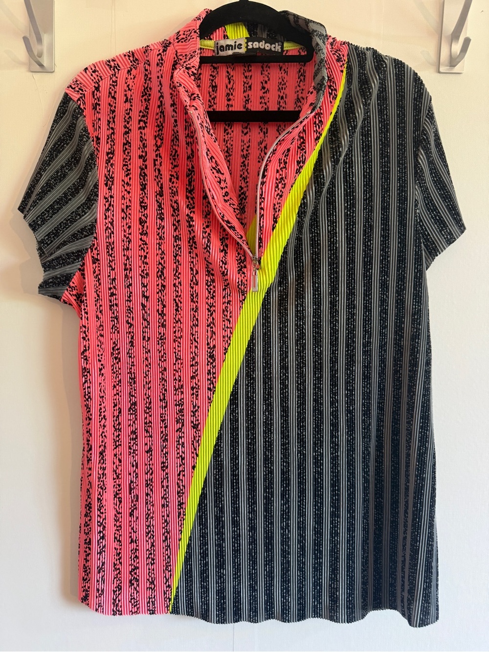 Jamie Sadock Golf Polo Shirt Large Quarter Zip Pink Black Performance Stretch